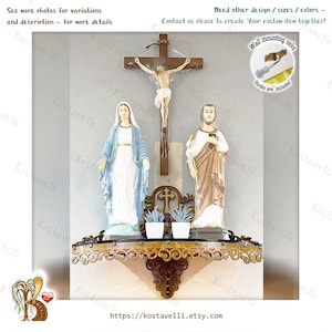 Handmade Wooden Religious Wall Shelf: Christian Altar Display