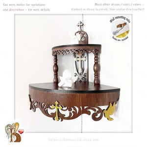 Wooden Corner Altar Shelf: Christian Home Iconostasis Display