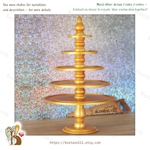 Gold Macaron Tower: Wooden Dessert Stand, Treat Bar Display