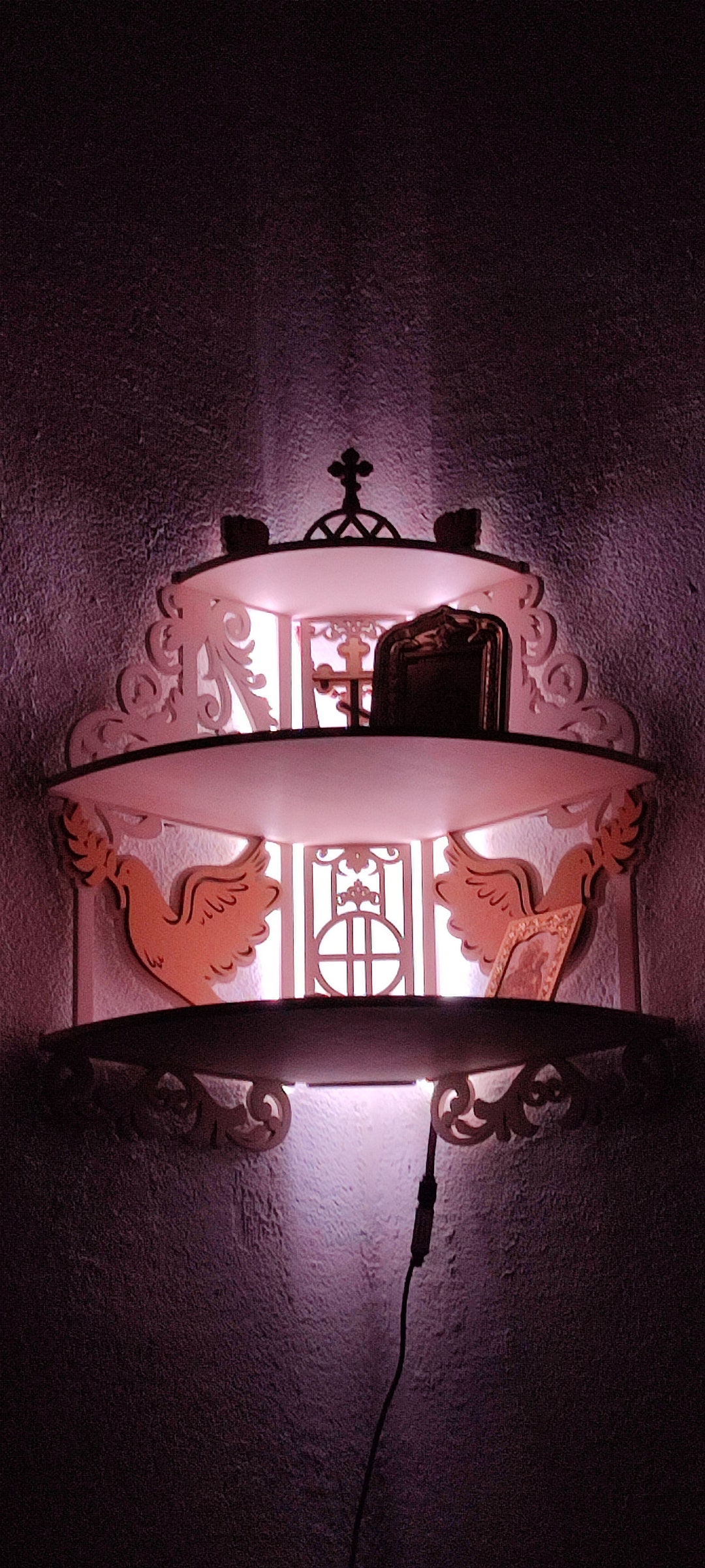 Wooden Corner Shelf off White Rustic Shabby Night Light Etsy