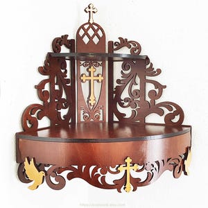 Wooden Corner Home Altar: Catholic Orthodox Christian Prayer Shelf