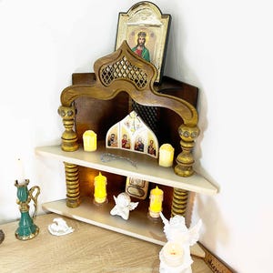 Wooden Corner Altar Shelf: Christian Home Decor for Icons & Statues