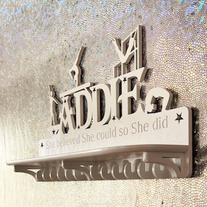 Personalized Wooden Medal Holder with Trophy Shelf: Custom Sports Award Display
