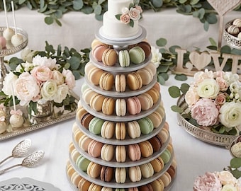 Adjustable Wooden Macaron Tower Stand 2–10 Tiers – Elegant Wedding Dessert Display