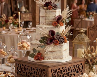 Soporte cuadrado de madera para pasteles: Exhibidor de postres para cupcakes de boda