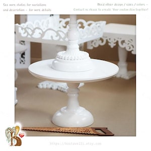 White Wood Cake Stand: Modern Wedding Dessert Pedestal