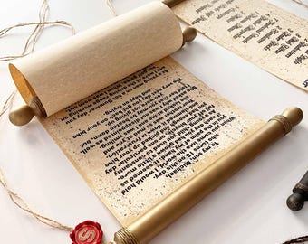 Custom Paper Scroll: Wedding Vows, Love Letter on Wooden Rods