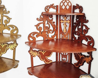 Wooden Corner Altar Shelf: Christian Home Iconostasis