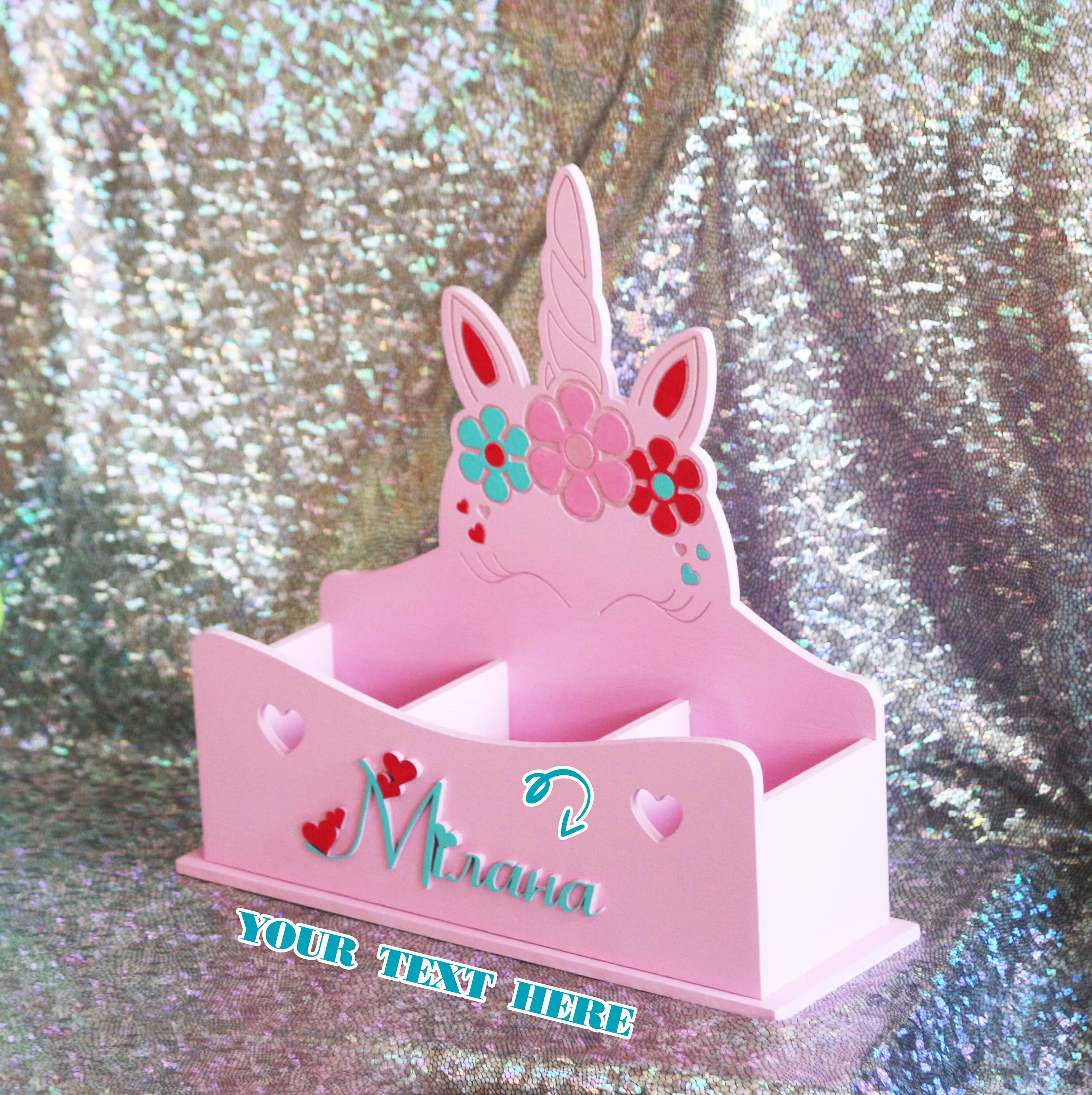 Wood Desk organizer pink Unicorn kids gift Back to school Etsy
