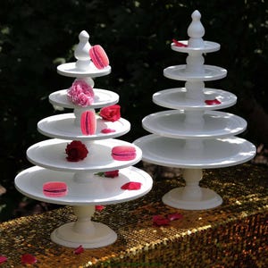 White Wood Macaron Tower: 5-10 Tier Dessert Stand for Wedding & Party