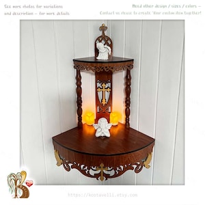 Corner Altar Shelf: Wooden Christian Home Prayer Display