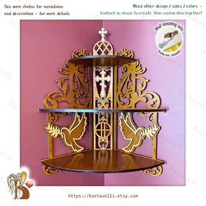 Wooden Corner Altar Shelf: Christian Home Prayer Iconostasis