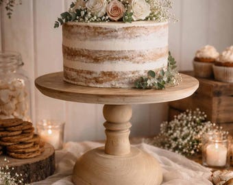 Rustic Wooden Cake Stand – Elegant Wedding & Dessert Display Pedestal