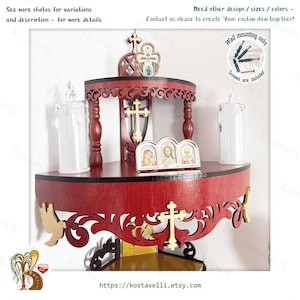 Wooden Corner Altar Shelf: Christian Home Iconostasis Display