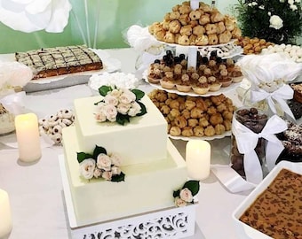 Wooden Cake Stand: Rustic Wedding Dessert Square Display