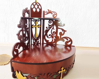 Wooden Corner Shelf: Catholic Orthodox Prayer Home Altar Christian Gift