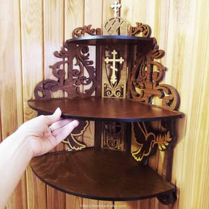 Wooden Corner Shelf Catholic Home Icons Altar, Christian Orthodox Wall Prayer Gift