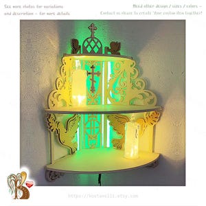 Corner Prayer Altar Shelf: Rustic Wood Night Light Display