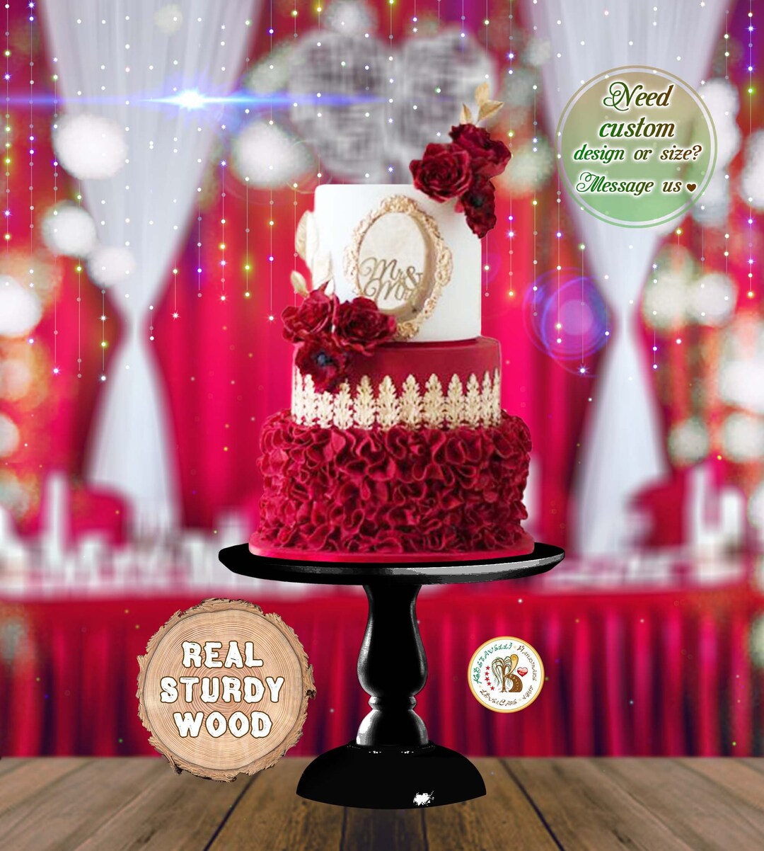 Cake Stand Black Wood Classic Sturdy Wedding Anniversary Etsy