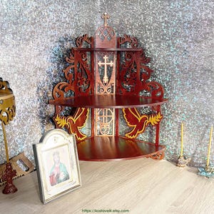 Wooden Corner Altar Shelf: Catholic, Orthodox, Christian Icon Display