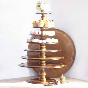 Rustic Wooden Macaron Tower: 5-10 Tier Dessert Stand for Weddings
