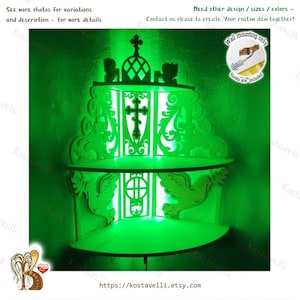 Corner Prayer Altar Shelf with LED Lights: Christian Orthodox Home Shrine