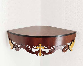 Wooden Corner Display Float Shelf Catholic Christian Orthodox Prayer Religious Altar Confirmation gift