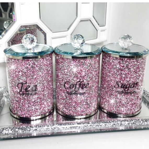 LATEST SPARKLY CRUSHED CRYSTAL DIAMOND FILLED TEA COFFEE SUGAR CANISTER JARS✨ LATEST SPARKLY CRUSHED CRYSTAL DIAMOND FILLED TEA COFFEE SUGAR CANISTER JARS✨