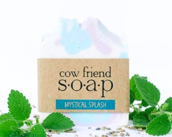 Saponetta Mystical Splash / Oli essenziali naturali di menta verde e lavanda / Sapone idratante fatto a mano con olio di ricino per una pelle liscia