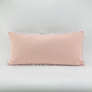 Blush Pink Pillow Cover with Optional White Eyelet Ruffle Trim