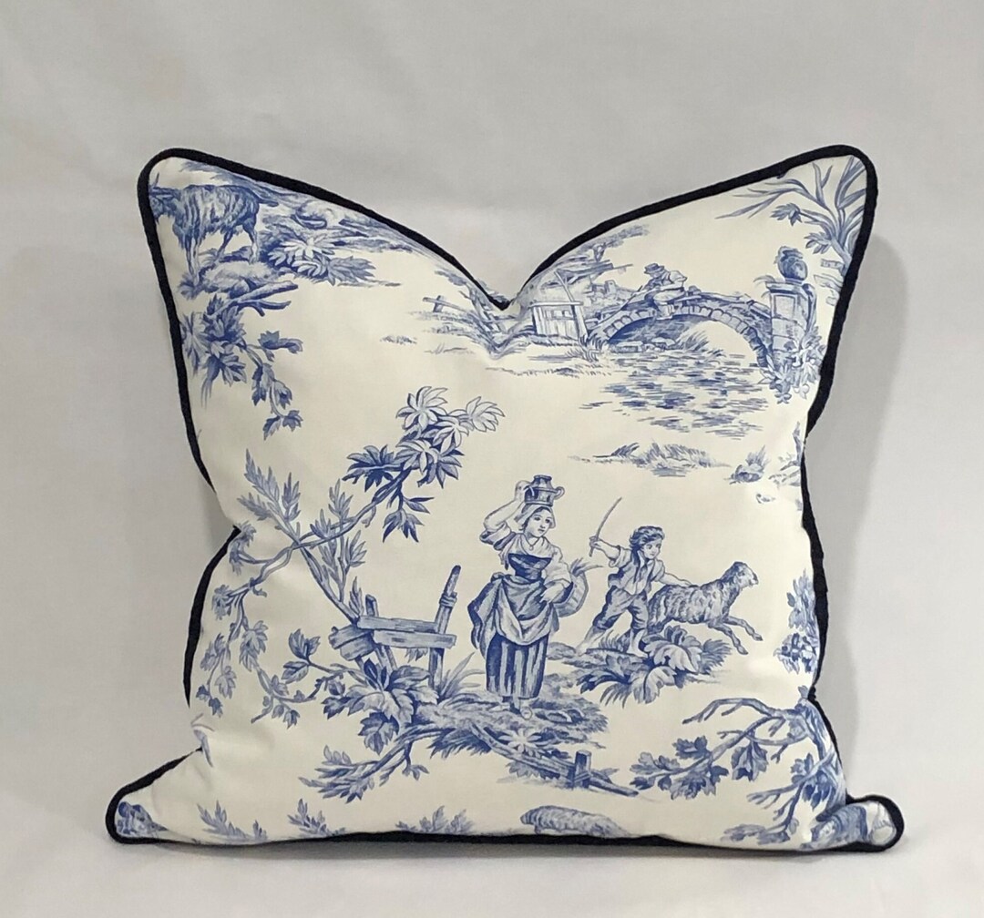 Blue Toile Pillow Cover toile on Both Sides With Optional Etsy