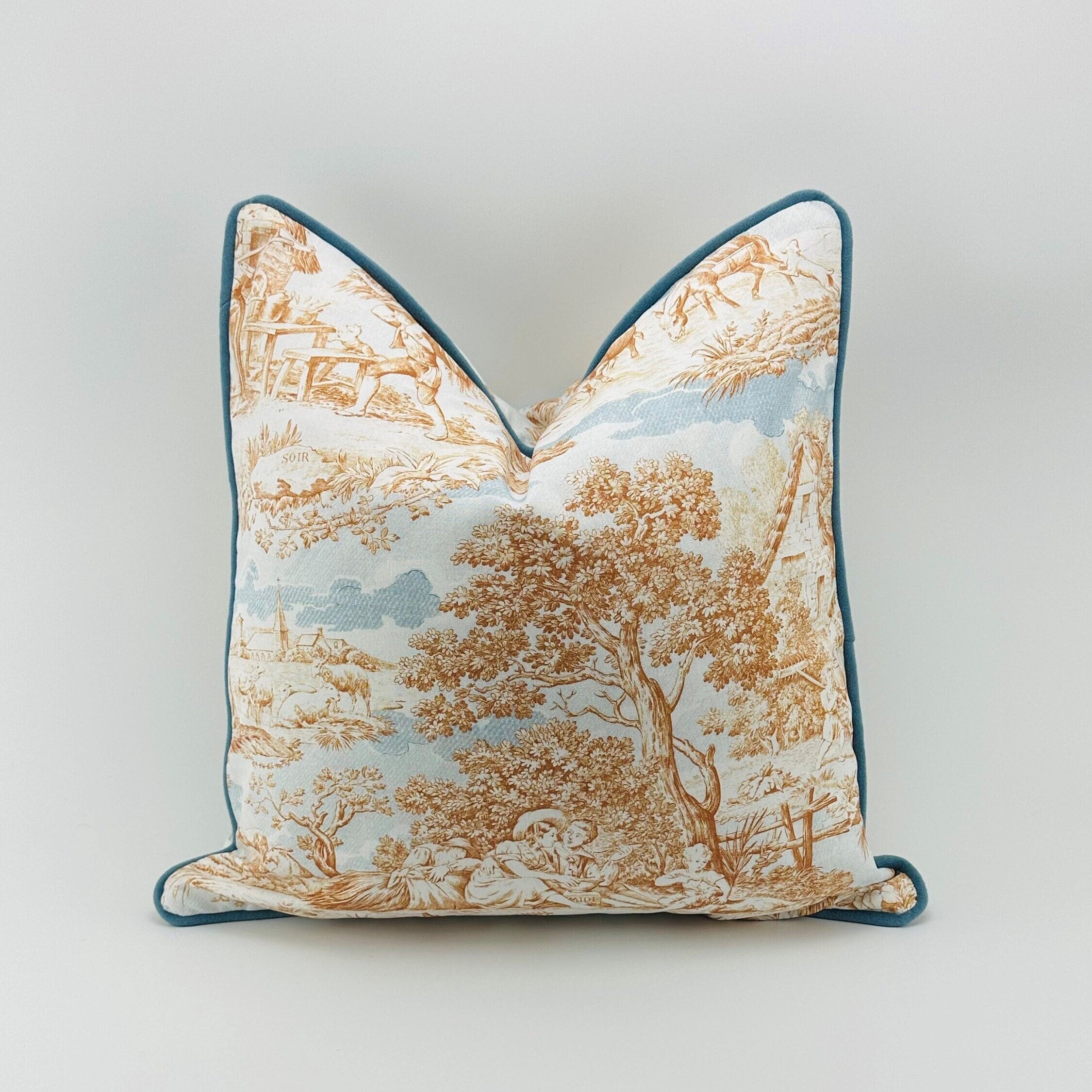 French Blue Toile Pillow Cover With Optional Velvet Welt Piping - Etsy, image size:2250x2250