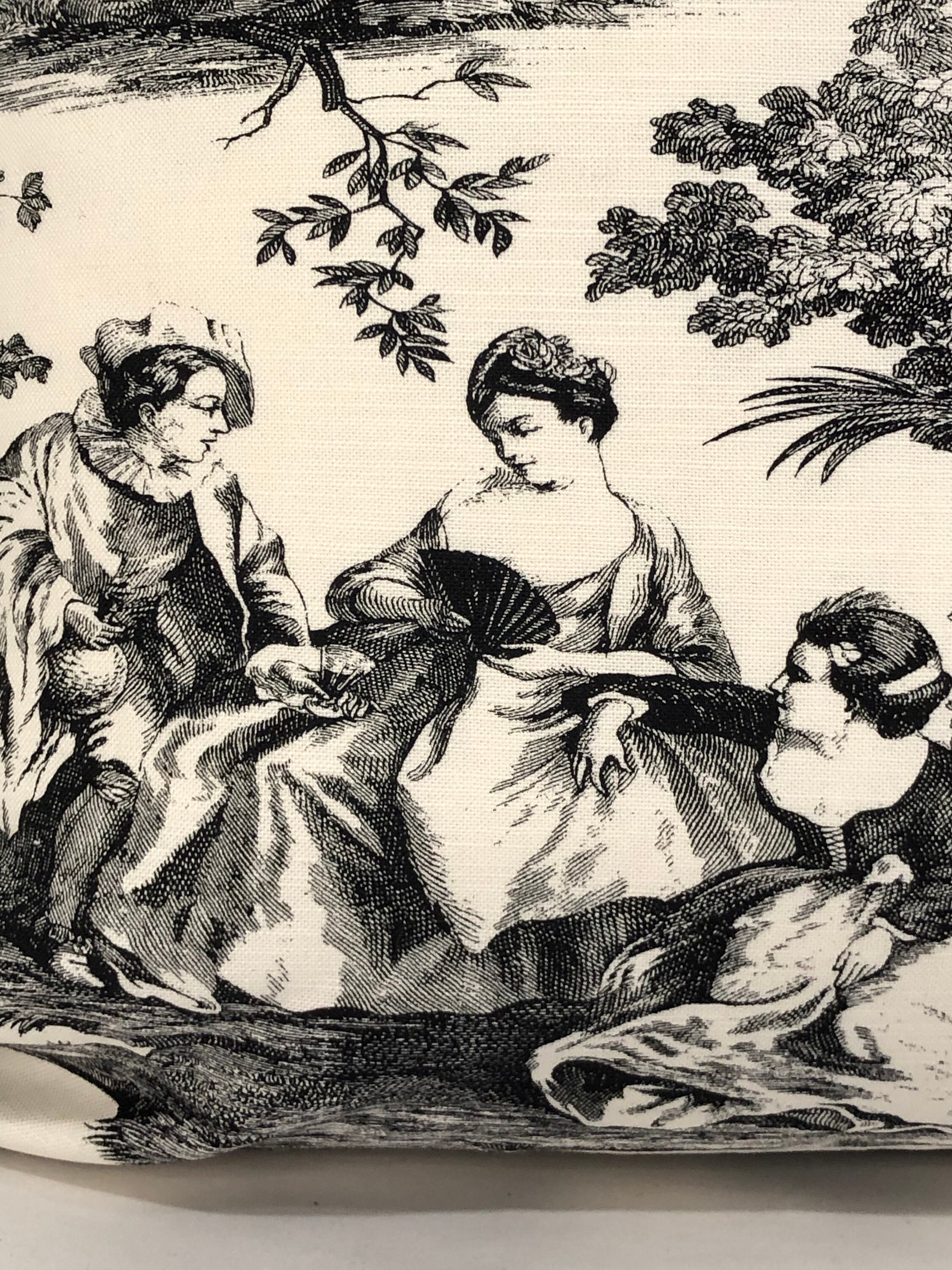 Black Toile Pillow Cover With Optional Black Velvet Welt Cord Etsy