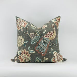Jacobean Pheasant Floral Cotton Pillow Cover