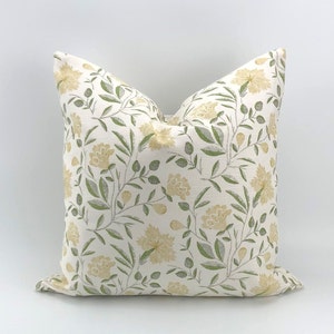 French General || Designer Yellow and Green Floral Pillow Cover, English Cottage, French Modern Country
