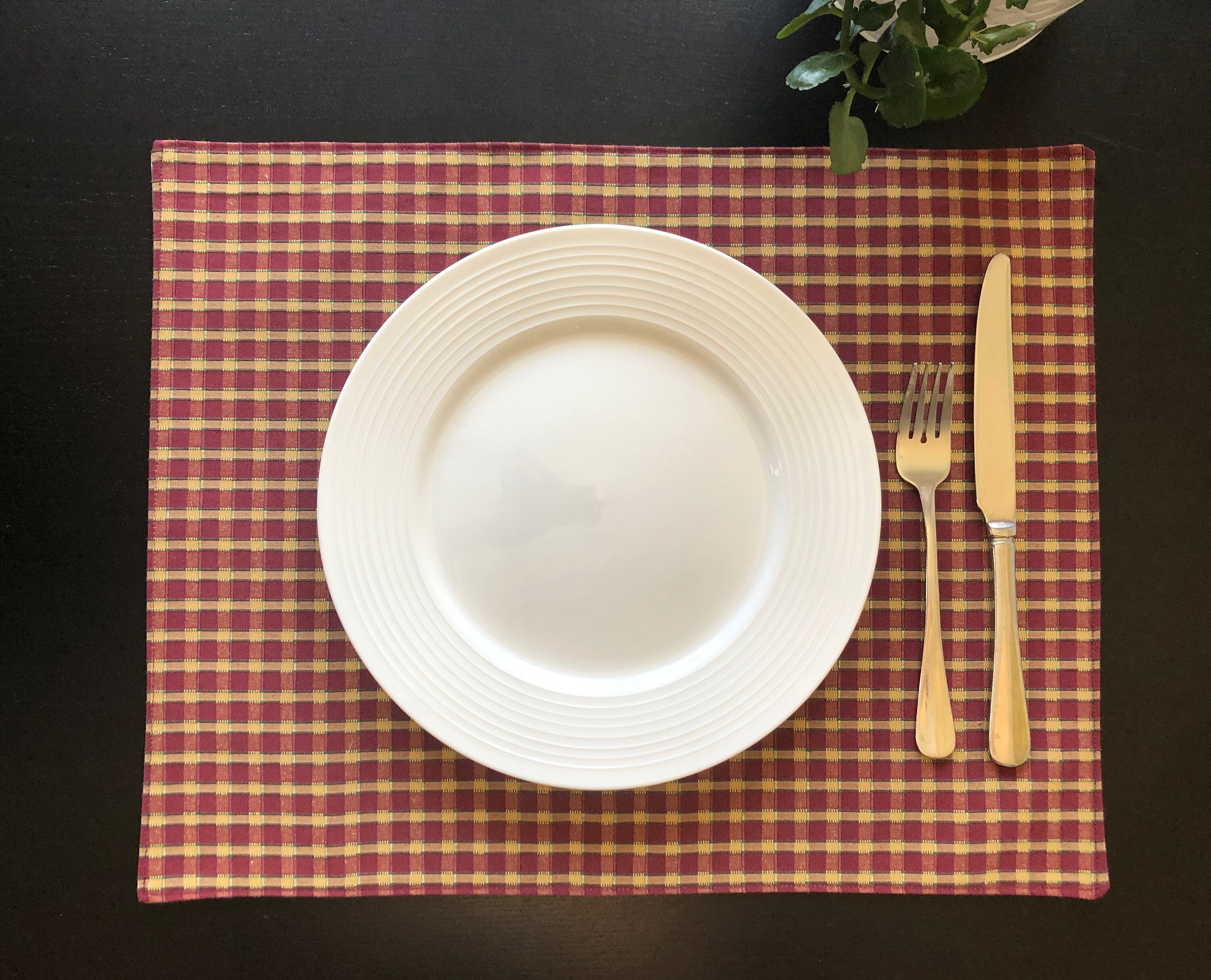 Elegant Fabric Placemat Set Gold Stripe Red Plaid or Gold Etsy