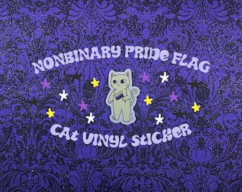 Non-Binary Pride Flag Cat Vinyl Sticker