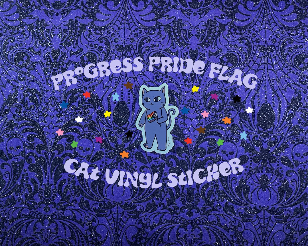Progress Pride Flag Cat Vinyl Sticker - Etsy