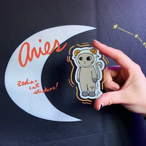 Aries Zodiac Cat Vinyl Sticker (durable & waterproof!)