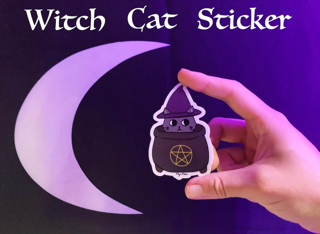 Witch Cat Vinyl Halloween Sticker (durable & Waterproof) - Etsy
