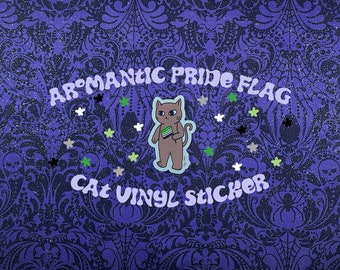 Aromantic Pride Flag Cat Vinyl Sticker