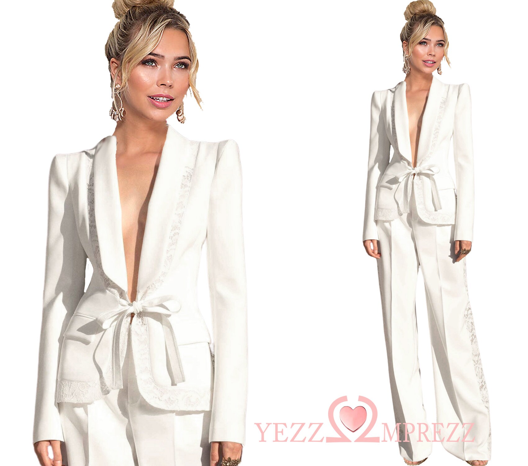 Cream Blazer Pantsuit for Women 2-piece 