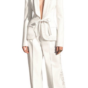 Cream Blazer Pantsuit for Women Effervescents Registry Office Wedding Lace 2-Piece Pants Suit for Women ARWEN