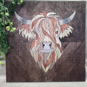 Highland Cow Laser Cut File - wall hanging- tabletop - laser engraving - SVG AI DXF pdf files - Lightburn - Xtool - gf - trending western