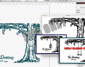 Árbol con iniciales de corazón SVG: archivo cortado con láser de columpio de madera y neumático
