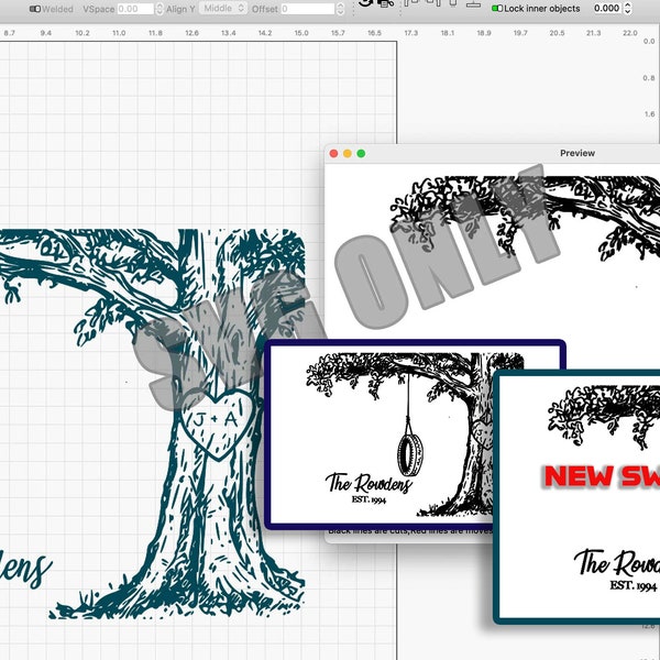 Tree with Heart Initials- Tire Swing or wood swing - laser engraving - SVG-  xtool - Glowforge -lightburn