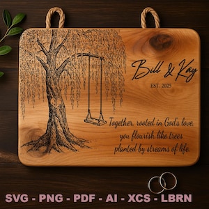 Gråtande pil hjärta träd SVG | Bröllop skärbräda laserfil (digital nedladdning)