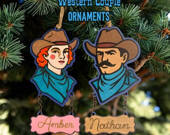 Cowboy & Cowgirl Ornament SVG | Western Laser Cut Wall Hanging (Digital File)
