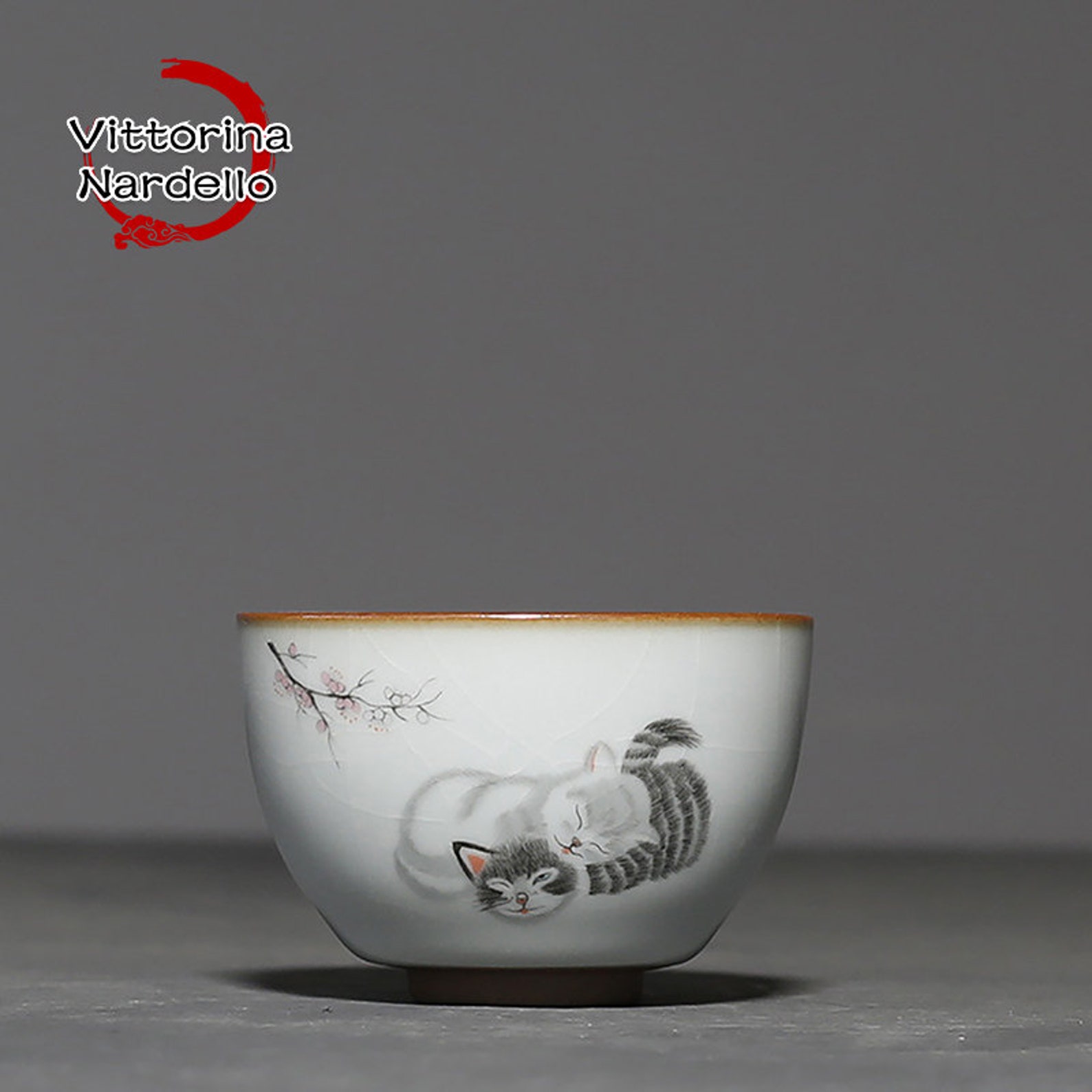 Cat Teacup Chinese Vintage Tea Cups Ceramic Teacups Etsy