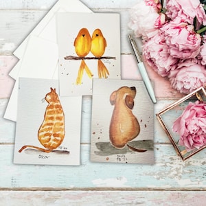 Cartes de correspondance, carte de correspondance avec peinture, carte de correspondance aquarelle, articles de papeterie, notes, carte de correspondance chat, carte de correspondance chiens, cartes de correspondance oiseaux, cartes de correspondance unies
